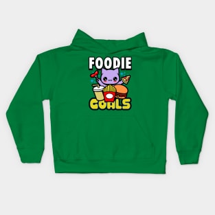 Cute Kawaii Original Foodie Cat Eating Junk Food Gift For Cat And Food Lovers Kids Hoodie